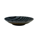 Pasta Bowl Flat 23cm Black Stripes On Gunmetal Glaze - Side View
