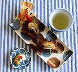 Sashimi Plate 27cm Brush Blue Spot Glaze - Front View