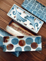 Sashimi Plate 27cm Brush Blue Spot Glaze - Top-Down View