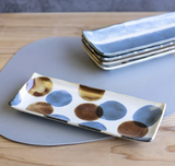 Sashimi Plate 27cm Brush Blue Spot Glaze - 45-Degree Angle