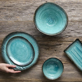Serving Platter 42cm Sky Blue Glaze - Top-Down View