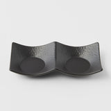 Two Section Sauce Dish Matt Black Glaze - Top-Down View