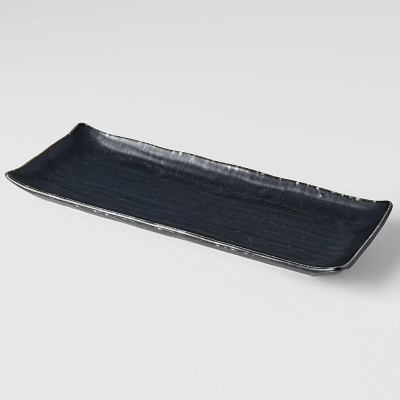 Plate Ibushi Rectangular 26.5cm Black Glaze