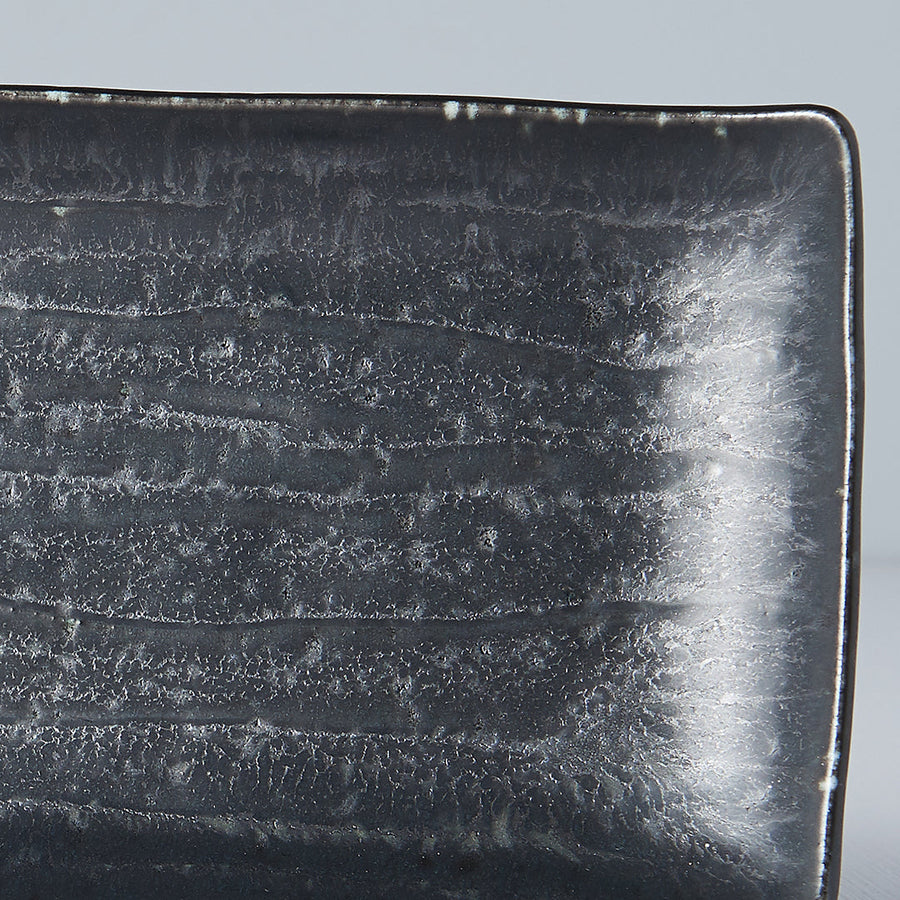 Plate Ibushi Rectangular 26.5cm Black Glaze