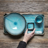 Bowl Deep Ikebana 22cm Sky Blue Glaze - 45-Degree Angle