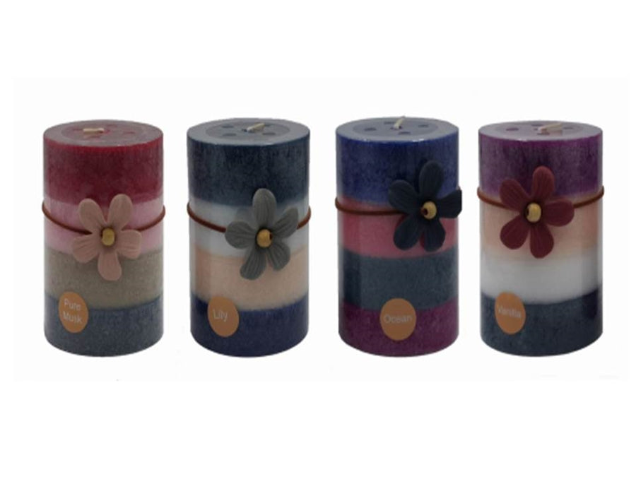 bulk 36 4 Tone Scented Pillar Candle Assort 10cm