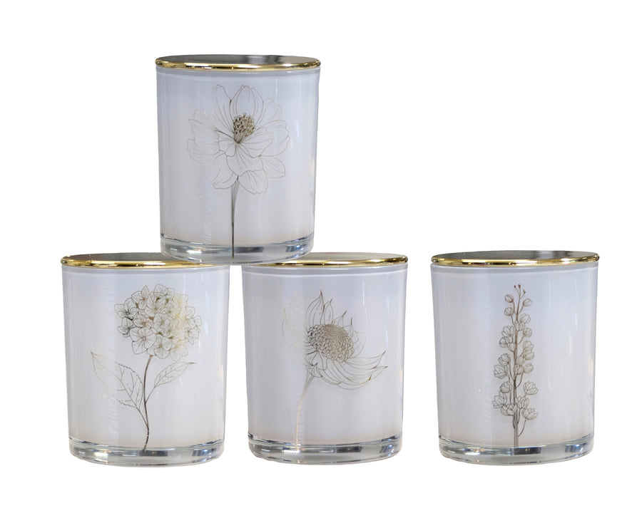 bulk 12 Foiled Botanical Flower  Scented Candle 4 Assort 9cm