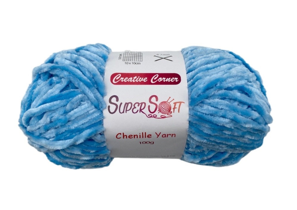 bulk 12 Baby Blue Super Soft Chenille Yarn 100G