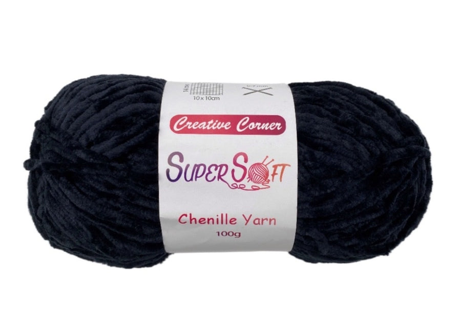 bulk 12 Black Super Soft Chenille Yarn 100G