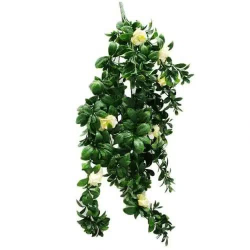 Hanging White Rose Stem UV Resistant 85cm