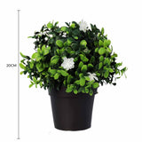 Small Potted Artificial Flowering Boxwood Plant UV Resistant 20cm - Front View