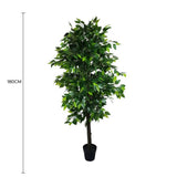 Mixed Green Bushy Artificial Ficus Tree 180cm - Front View