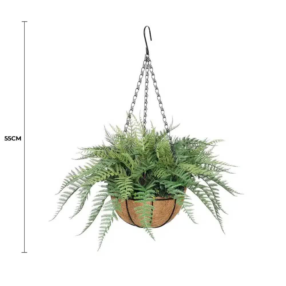 Artificial Potted Fern Hanging Basket (Fresh Green) UV Resistant 55cm