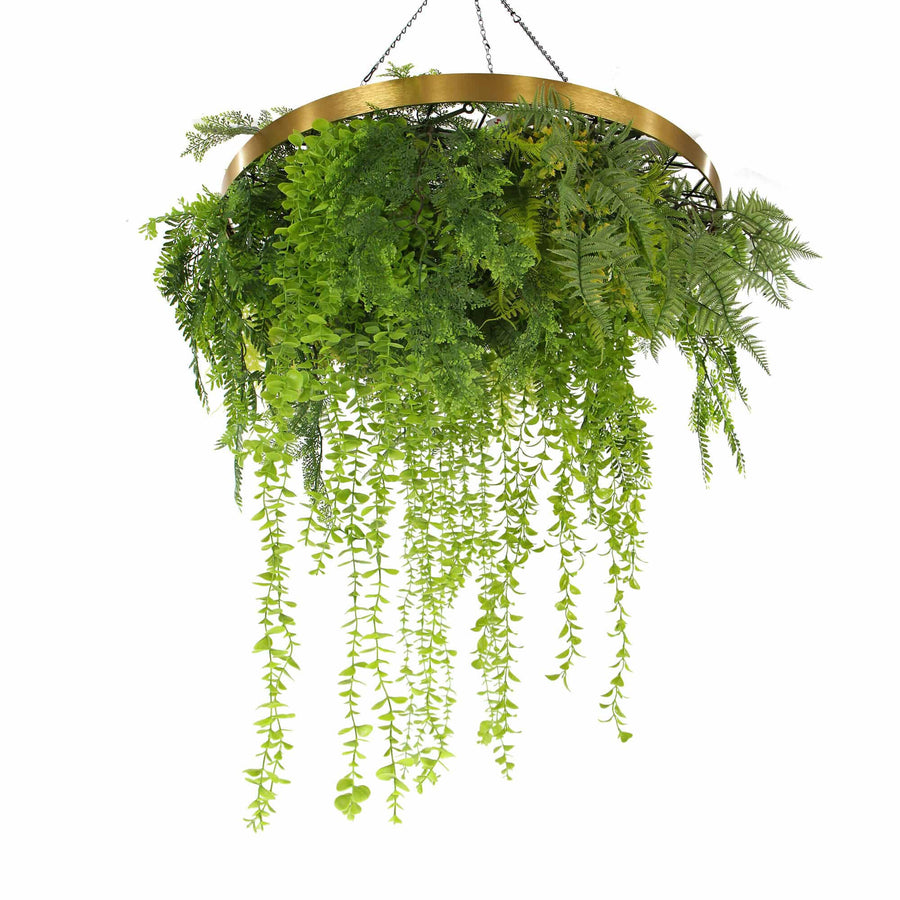Imitation Gold Artificial Hanging Green Wall Disc 80cm (Limited Edition) UV Resistant Foliage