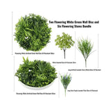 Two Flowering White Green Wall 50cm Discs and Six Flowering Stems Bundle - Front View