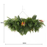 Artificial Hanging Plant Arrangement With Tropical Flowers in a Rectangular Arrangement 100cm x 30cm Mesh + Foliage - Front View