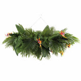 Artificial Hanging Plant Arrangement With Tropical Flowers in a Rectangular Arrangement 100cm x 30cm Mesh + Foliage - Top-Down View