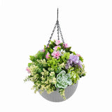 Hanging Artificial Succulent Basket 36cm UV Resistant - Front View