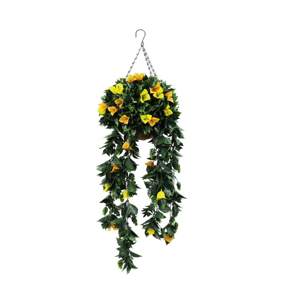 Artificial Hanging Basket Orange and Yellow Bouganvillea 30cm x 80cm Long UV Resistant