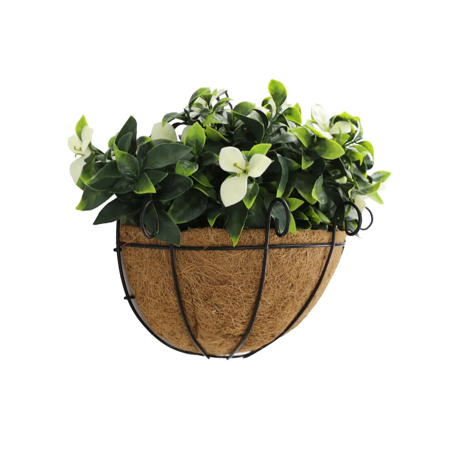 Artificial Wall Basket - Flowering White Jasmine Basket 20cm x 35cm Long UV Resistant