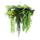 Black Framed Roof Hanging Disc With Draping Life-Like Ferns and Plants 80cm UV Resistant - Side View