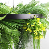 Black Framed Roof Hanging Disc With Draping Life-Like Ferns and Plants 80cm UV Resistant - Top-Down View