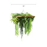 Gold Framed Roof Hanging Disc With Draping Life-Like Ferns and Plants 80cm UV Resistant - Front View