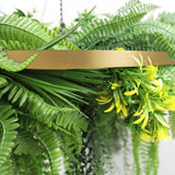 Gold Framed Roof Hanging Disc With Draping Life-Like Ferns and Plants 80cm UV Resistant - Side View