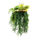 Gold Framed Roof Hanging Disc With Draping Life-Like Ferns and Plants 80cm UV Resistant - Top-Down View