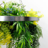 Silver Framed Roof Hanging Disc With Tropical Foliage Mix and Draping Stems 60cm UV Resistant - Side View