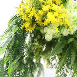 Gold Framed Roof Hanging Disc With Bright Tropical Foliage Mix and Draping Ferns 40cm UV Resistant - Top-Down View