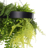 Black Framed Roof Hanging Disc with Draping Life-like Plants 40cm - Top-Down View
