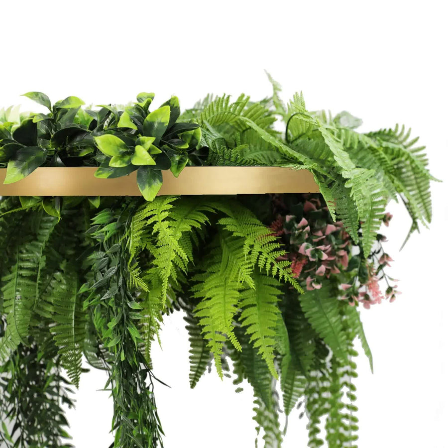 Gold Framed Roof Hanging Disc with Draping Life-Like Plants UV Resistant 60cm