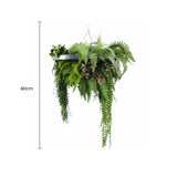 Silver Framed Roof Hanging Disc with Draping Life-Like Plants UV Resistant 60cm