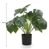 Dense Potted Artificial Monstera Deliciosa Plant With Real Touch Leaves 50cm - Front View