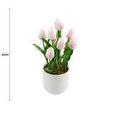 Flowering Pink Artificial Tulip Plant Arrangement With Ceramic Bowl 35cm - Front View