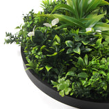 Slimline Flowering White Artificial Green Wall Disc UV Resistant 75cm (Black Frame) - Front View