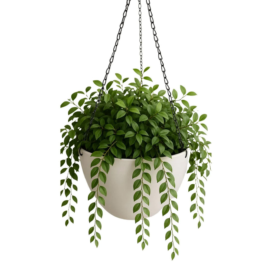Hanging Rustic White Plastic Pot with Chain 30cm