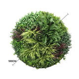 Slimline Artificial Green Wall Disc Art 100cm Grassy Fern UV Resistant (Black) - Front View