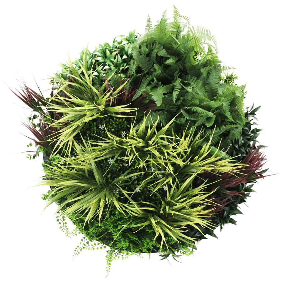 Slimline Artificial Green Wall Disc Art 80cm Grassy Fern UV Resistant (White)