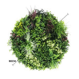 Slimline Artificial Green Wall Disc Art 80cm Colour Fresh UV Resistant (Black) - Front View