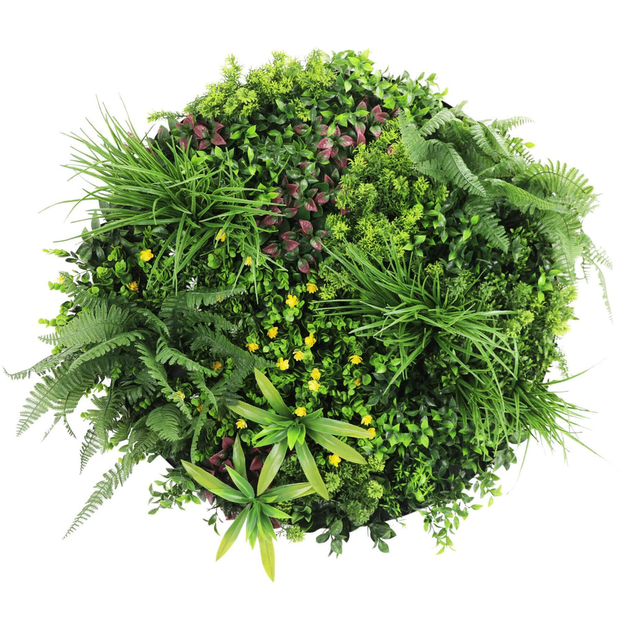 Slimline Artificial Green Wall Disc Art 80cm Country Fern UV Resistant (White)