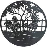Set 2 Happy Rooster Metal Wall Art 98x98cm