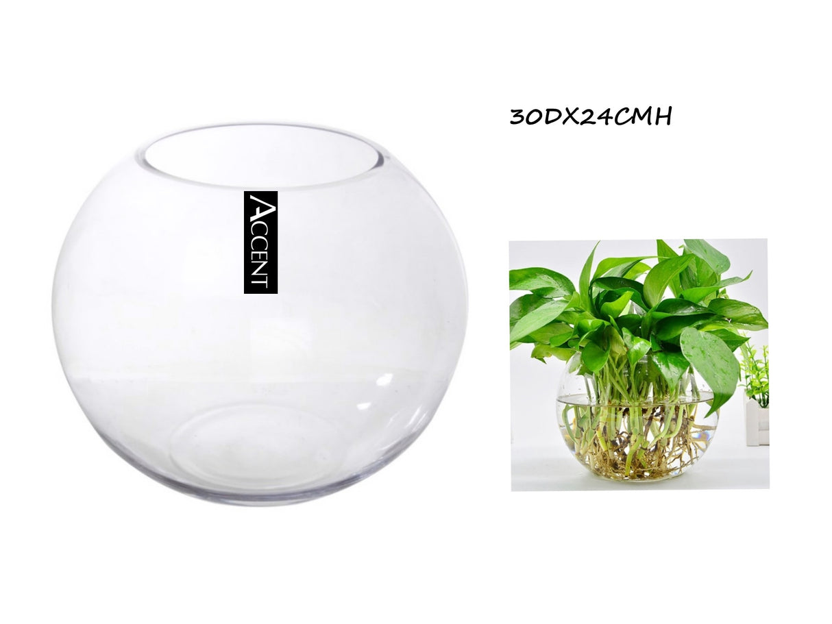 Glass Rose Round Fish Bowl 30x24cm