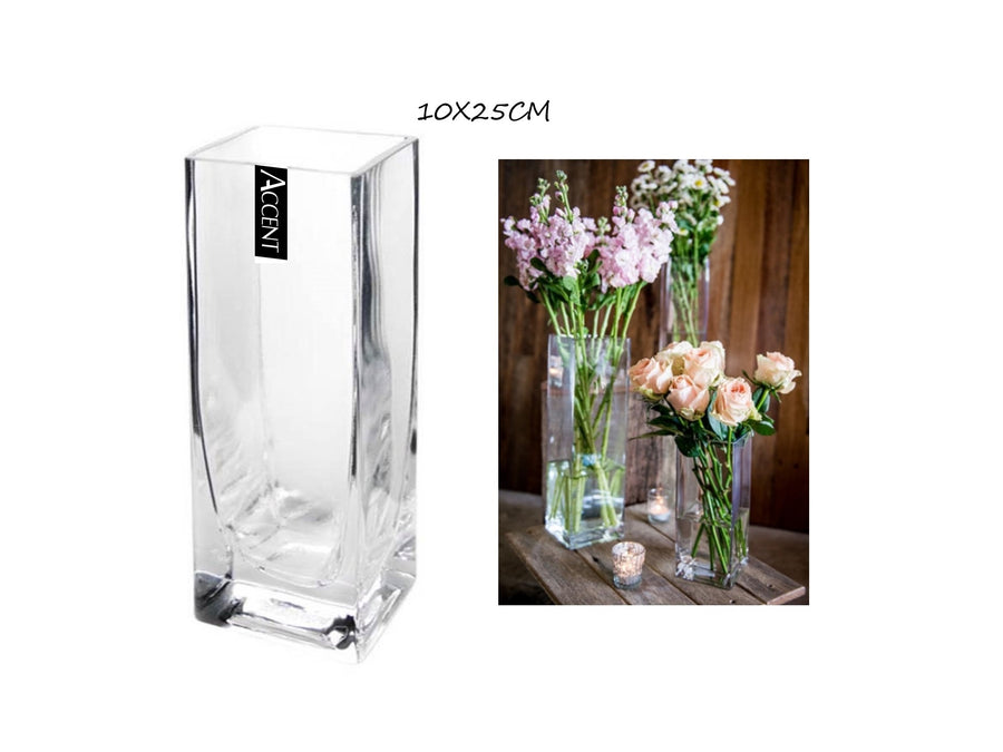 bulk 12 Glass Square Vase 25cm