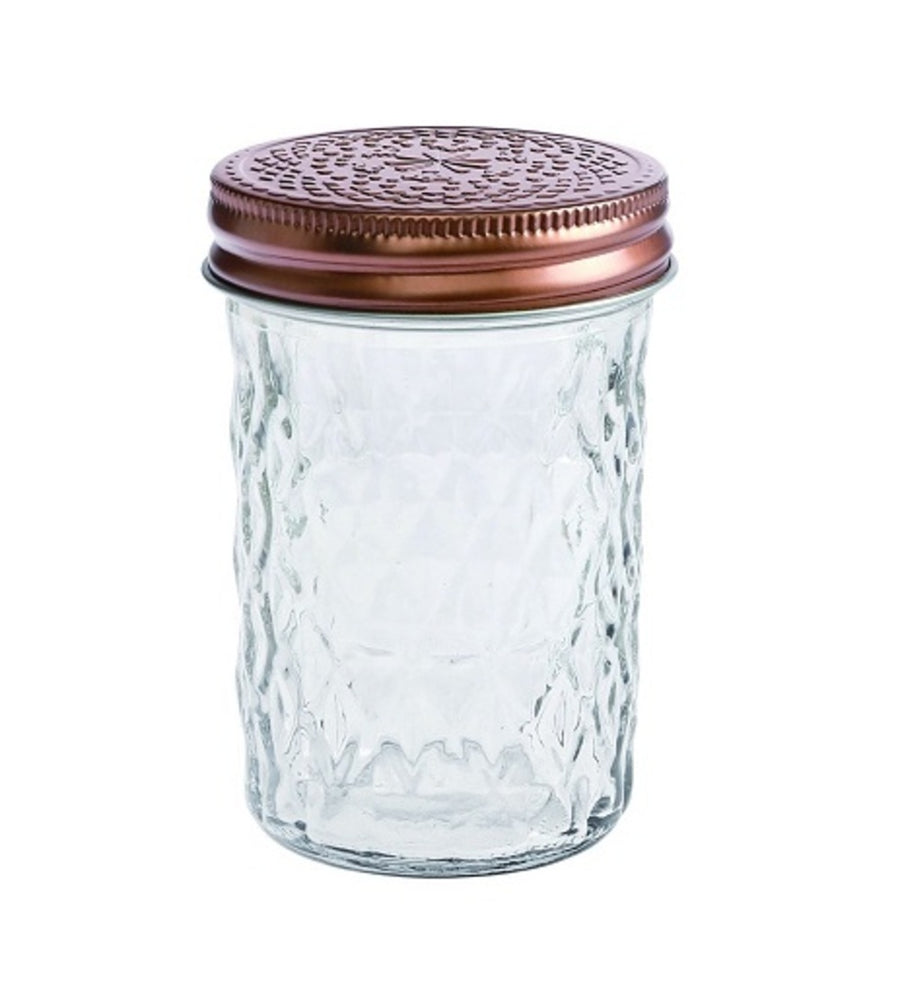 bulk 24 Medium Diamond Look Glass Jar w Rose Gold Lid 10cm