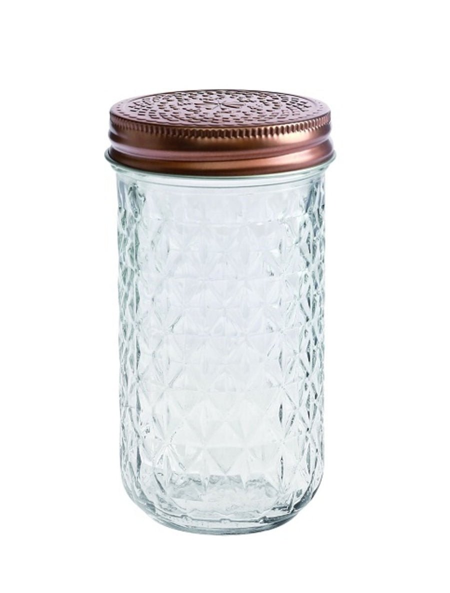 bulk 24 Large Diamond Look Glass Jar w Rose Gold Lid 13cm
