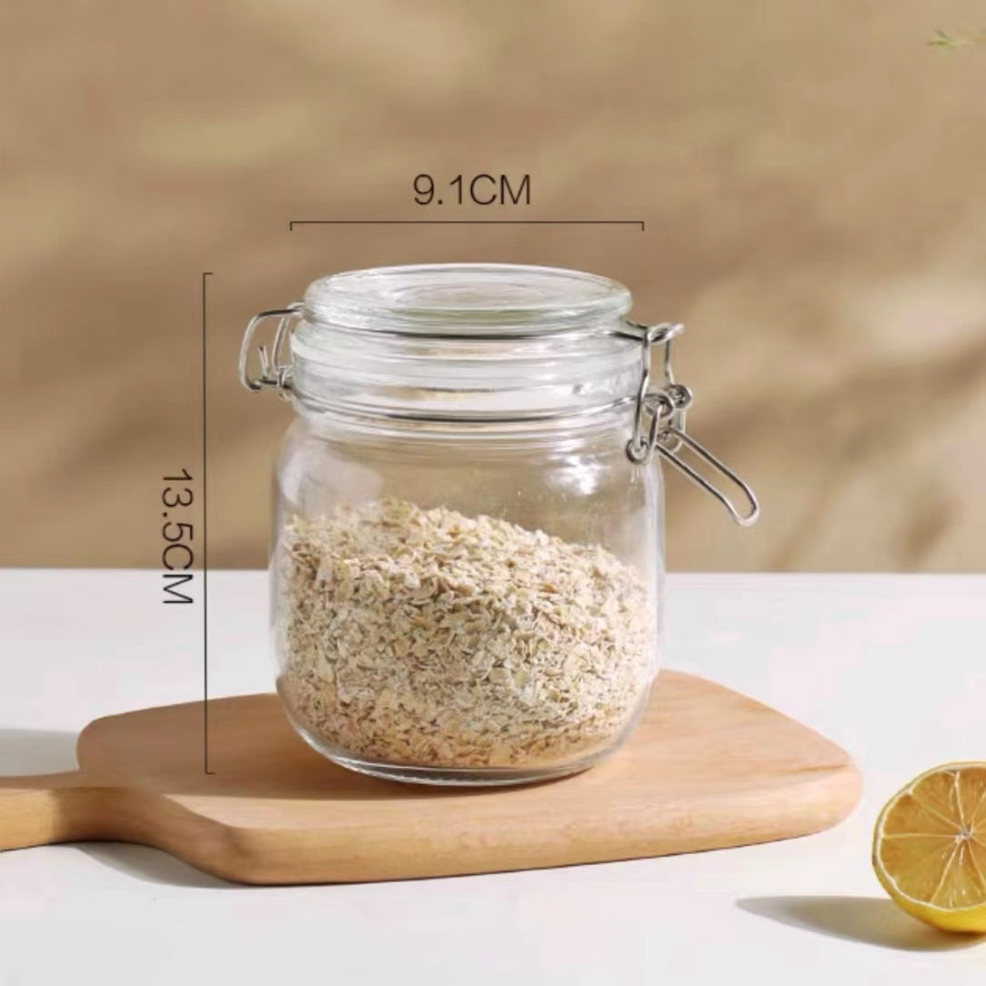 bulk 24 Glass Jar Metal Clip 700ml Canister 13cm