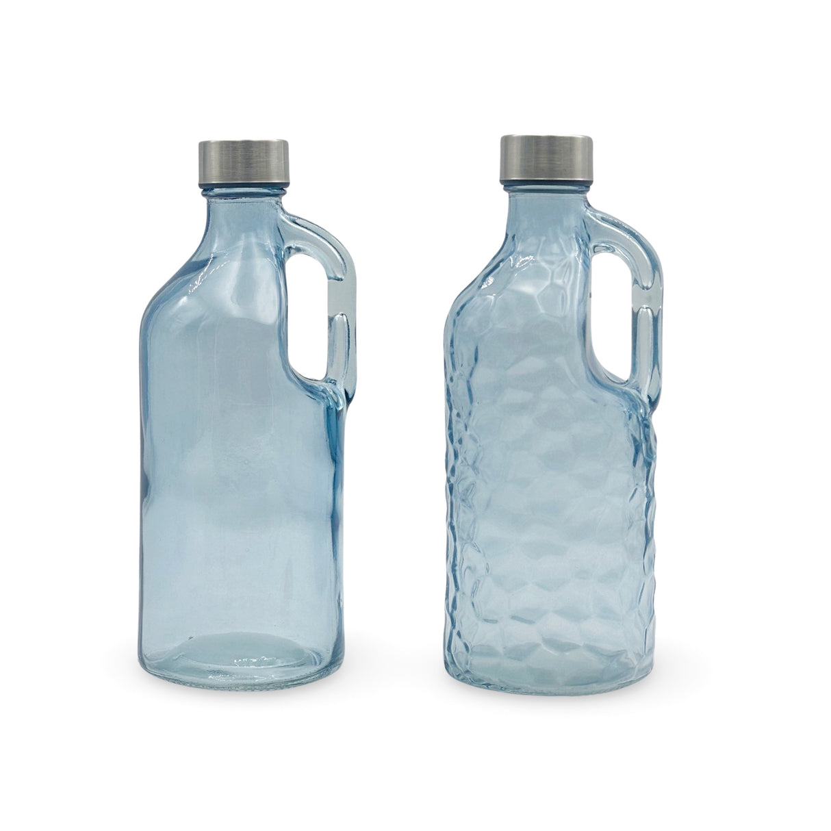 bulk 12 Blue Glass Water Bottle w Handle 1L 2 Assorted 10x25cm