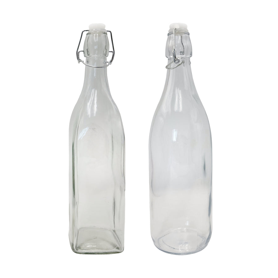 bulk 12 Clear Glass Bottle w Clip Lid 1Lt 2 Asst 32cm